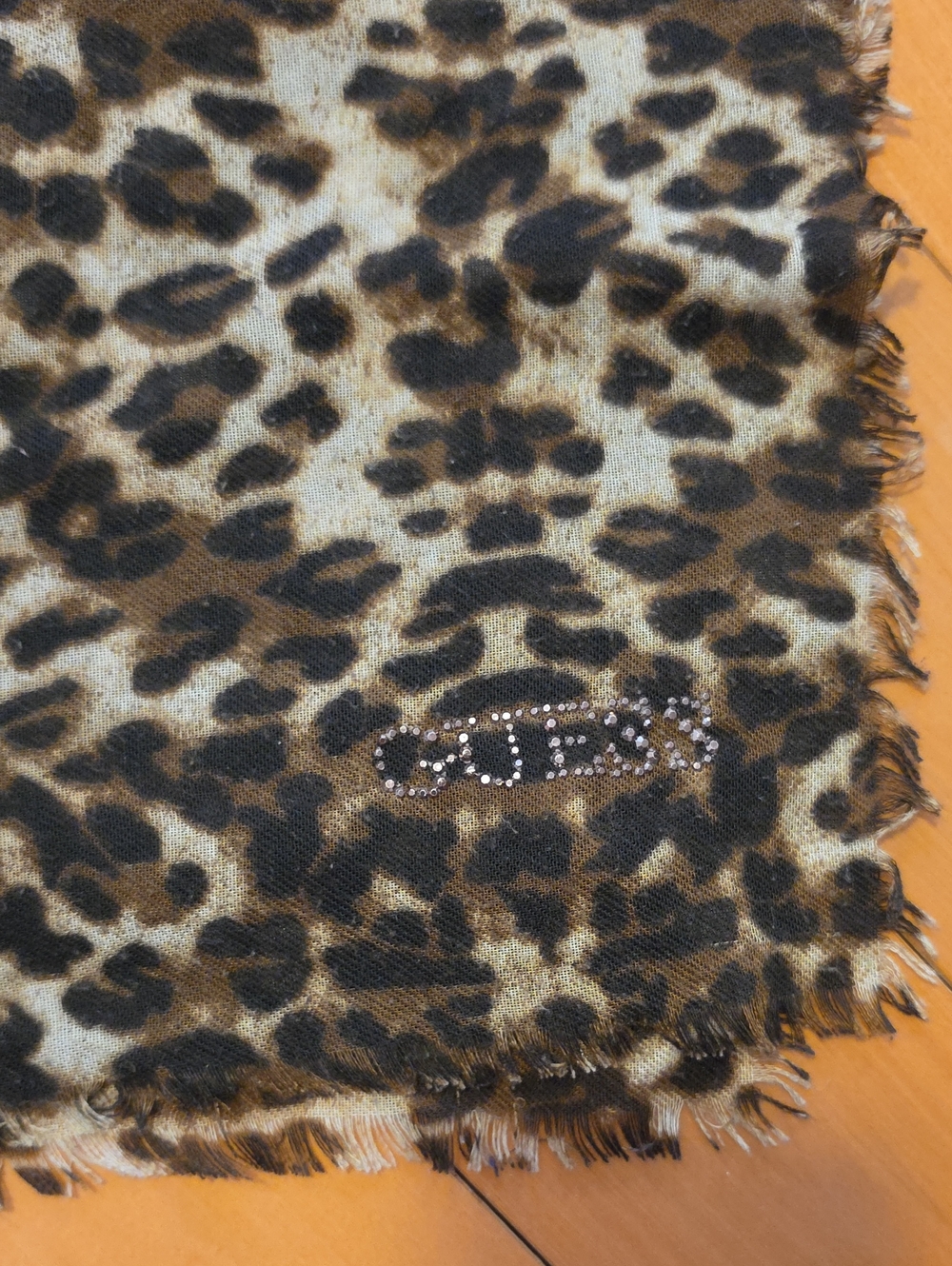Guess Vintage Leopard Print Scarf with Rhinestone Logo